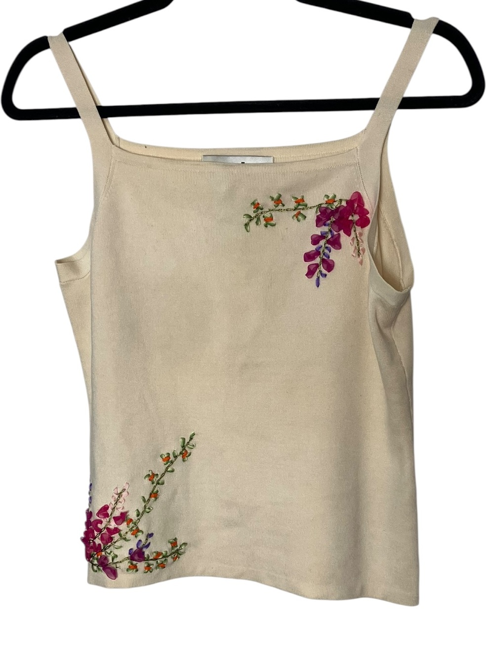 Vintage Y2K Joseph A. Silk Blend Ribbed embellished floral Tank XL